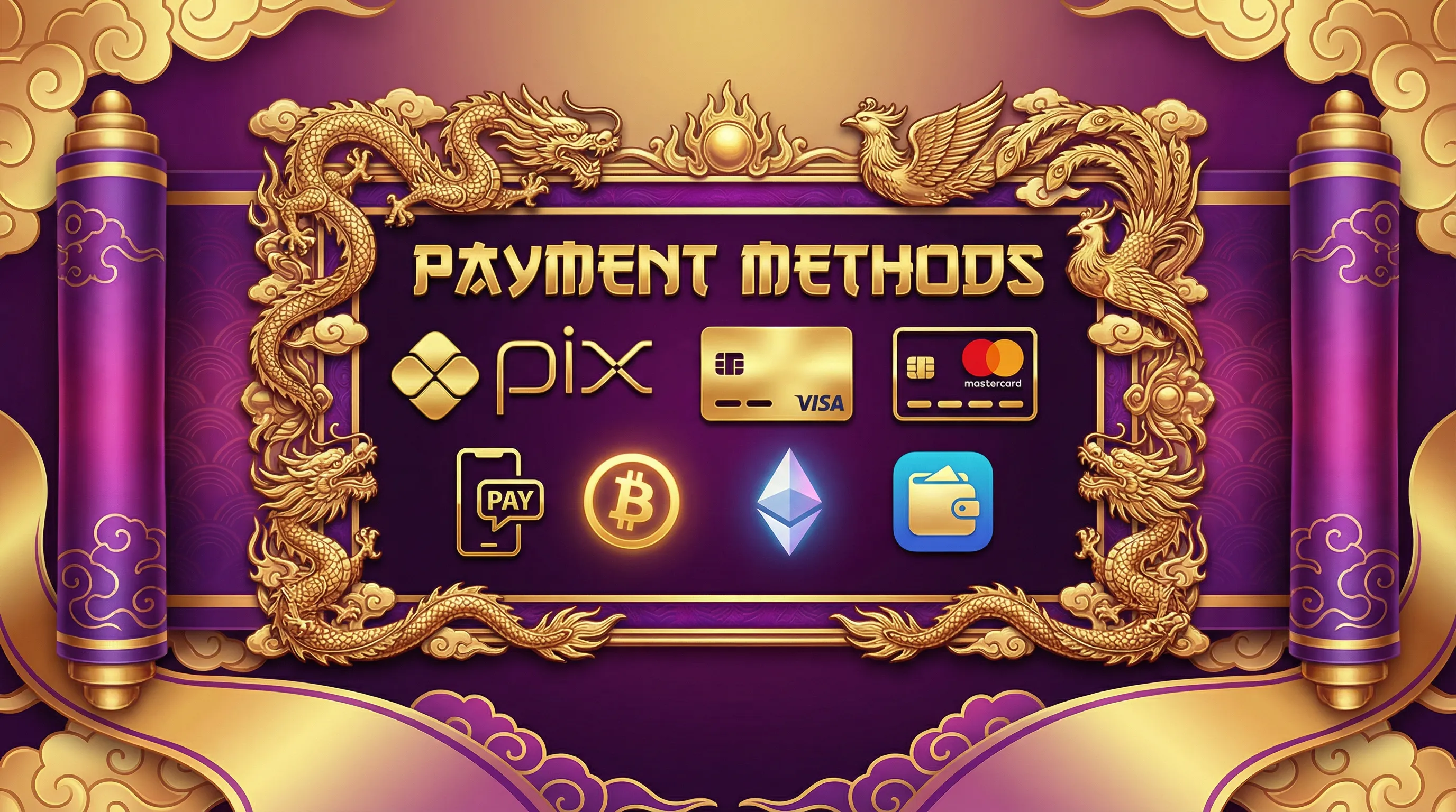 Métodos de pagamento aceitos incluindo PIX Visa Mastercard e criptomoedas